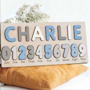 Personalized Wooden Name Puzzle with Numbers & Shapes - Imperial - Image 7