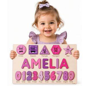Personalized Wooden Name Puzzle with Numbers & Shapes - Imperial - Image 9