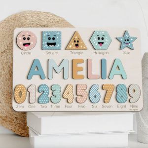 Personalized Wooden Name Puzzle with Numbers & Shapes - Siesta - Image 2