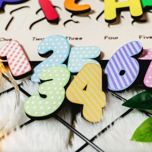 Personalized Wooden Name Puzzle with Numbers & Shapes - Pastel - Image 3