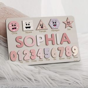 Personalized Wooden Name Puzzle with Numbers & Shapes - Imperial - Image 2