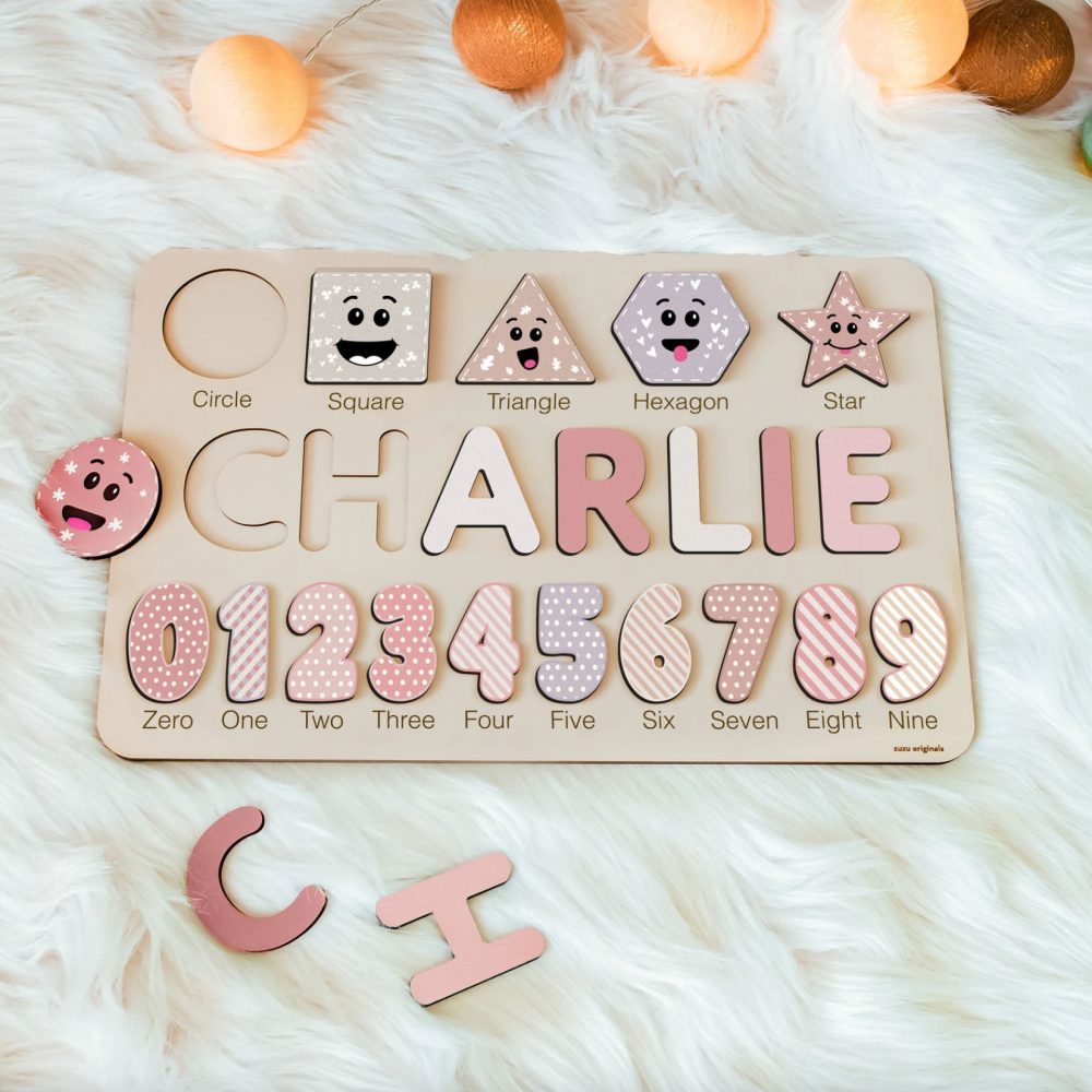 Personalized Wooden Name Puzzle with Numbers & Shapes - Imperial - Image 3