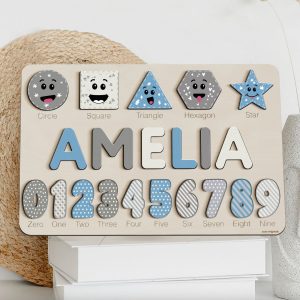 Personalized Wooden Name Puzzle with Numbers & Shapes - Siesta - Image 3