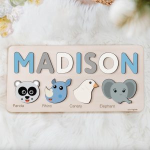 Personalized Wooden Name Puzzle with Animals - Set9 - Image 2