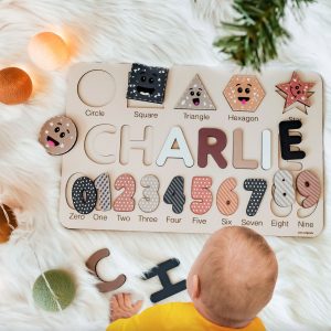 Personalized Wooden Name Puzzle with Numbers & Shapes - Forest - Image 4