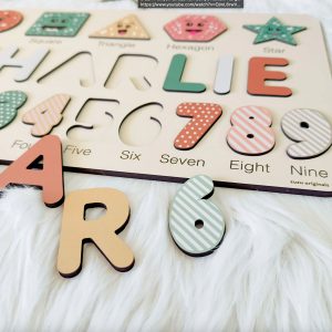 Personalized Wooden Name Puzzle with Numbers & Shapes - Black Rose - Image 4