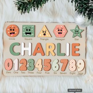 Personalized Wooden Name Puzzle with Numbers & Shapes - Black Rose - Image 5