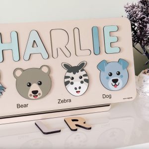 Personalized Wooden Name Puzzle with Animals - Set11 - Image 3