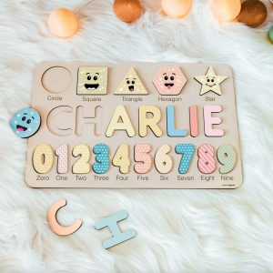 Personalized Wooden Name Puzzle with Numbers & Shapes - Coastal - Image 6