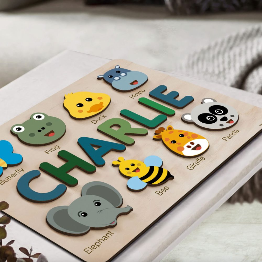 Personalized Wooden Name Puzzle with Animals - Set1 - Image 3