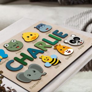 Personalized Wooden Name Puzzle with Animals - Set1 - Image 3