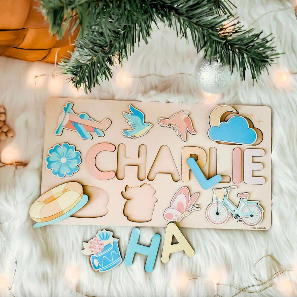 Personalized Busy Board Wooden Name Puzzle - Light Blue - Image 3
