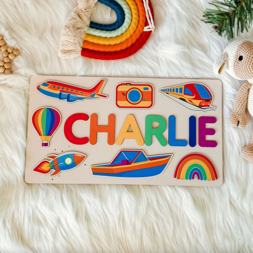 Personalized Busy Board Wooden Name Puzzle - Light Blue - Image 4