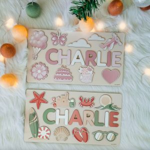 Personalized Busy Board Wooden Name Puzzle - Light Blue - Image 2