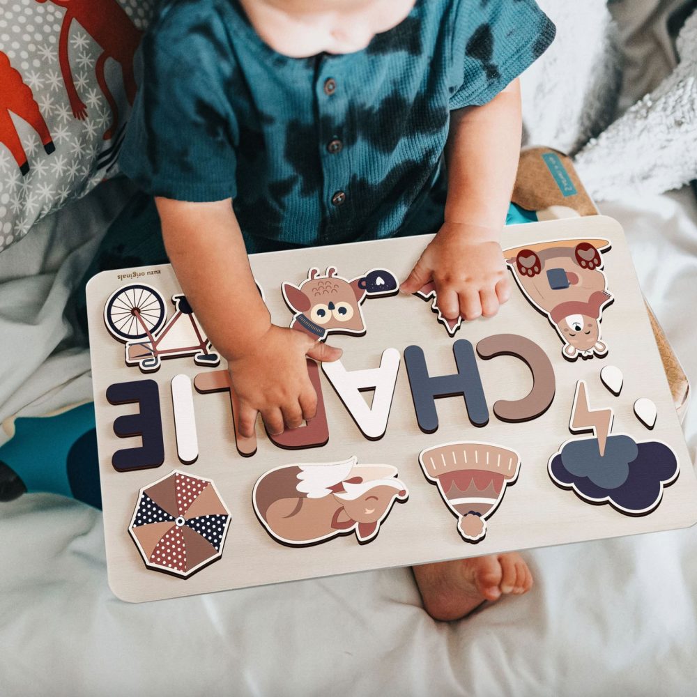 Personalized Busy Board Wooden Name Puzzle - Light Blue - Image 7
