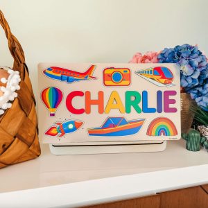 Personalized Busy Board Wooden Name Puzzle - Rainbow - Image 3