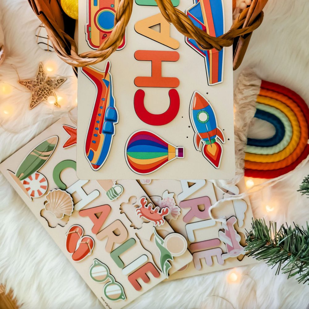 Personalized Busy Board Wooden Name Puzzle - Rainbow - Image 4
