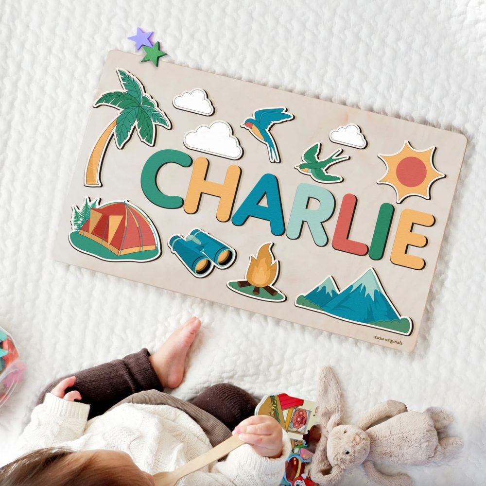 Personalized Busy Board Wooden Name Puzzle - Rainbow - Image 5