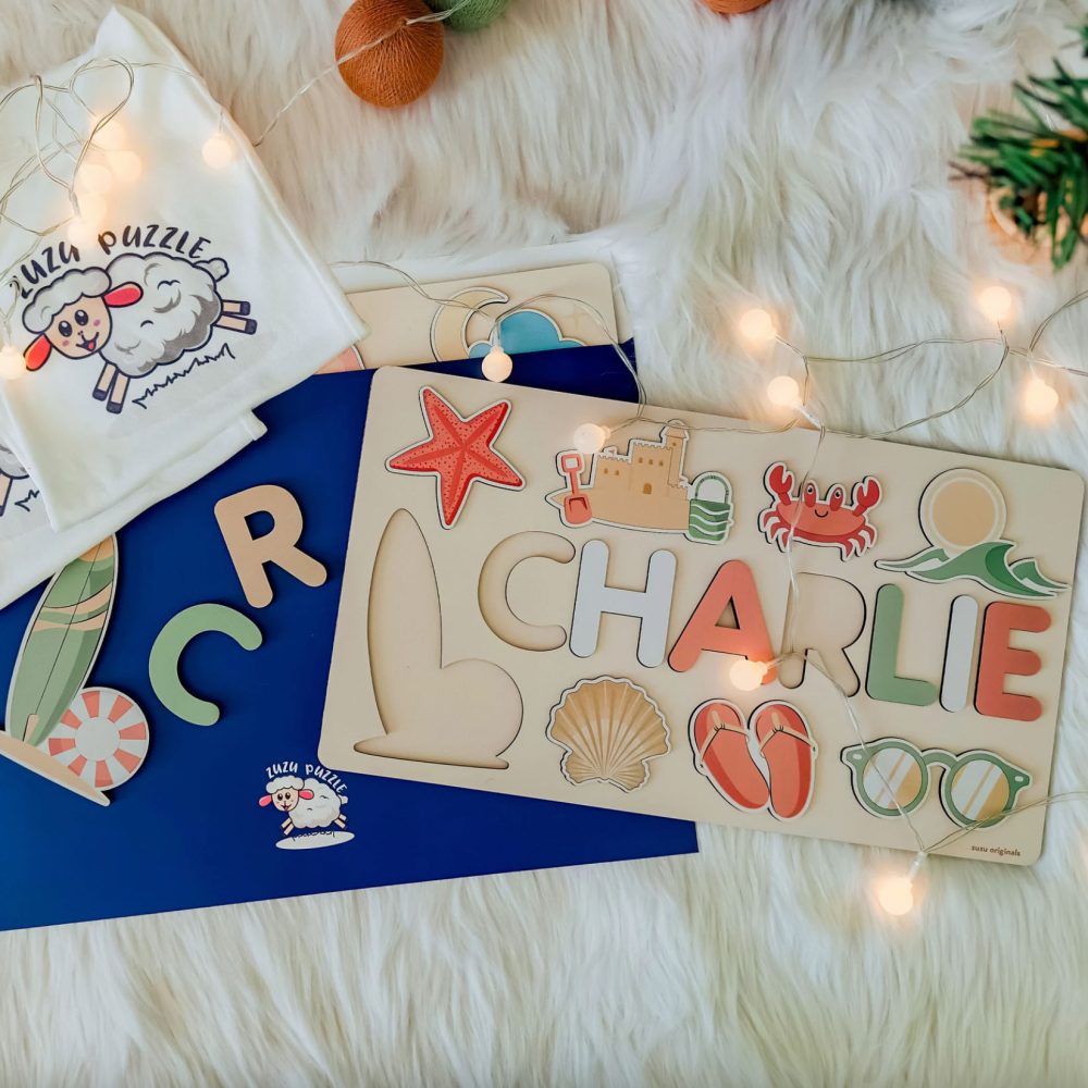 Personalized Busy Board Wooden Name Puzzle - Coastal - Image 3
