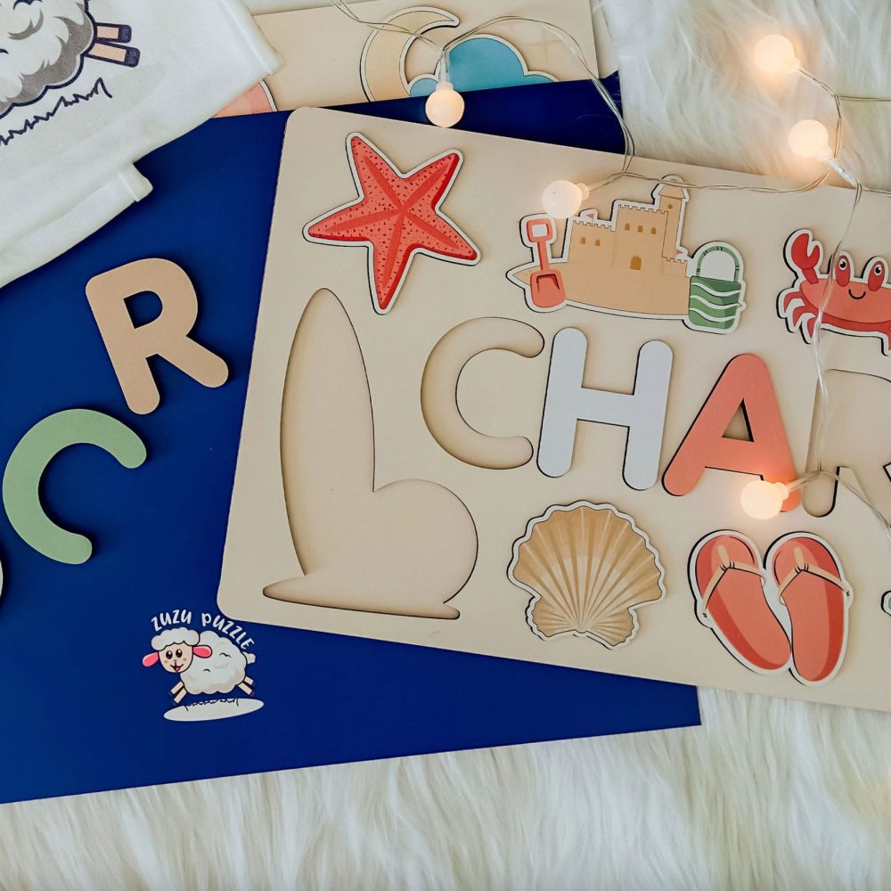Personalized Busy Board Wooden Name Puzzle - Coastal - Image 6