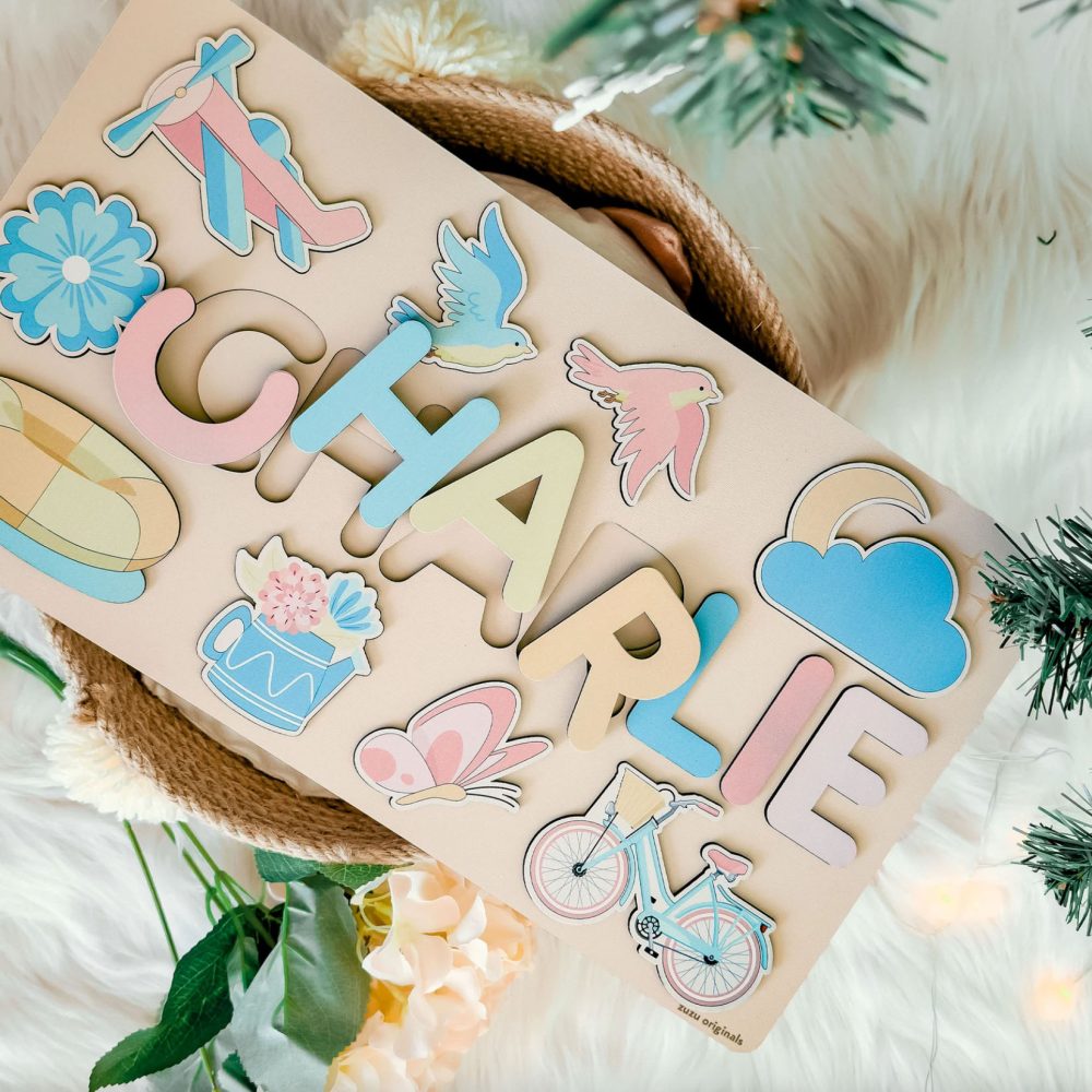 Personalized Busy Board Wooden Name Puzzle - Light Blue - Image 5
