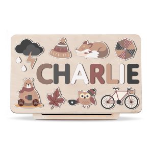 Personalized Busy Board Wooden Name Puzzle - Black Rose