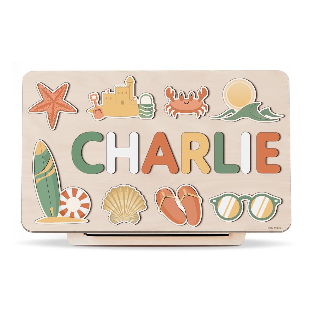 Personalized Busy Board Wooden Name Puzzle - Coastal - Image 1