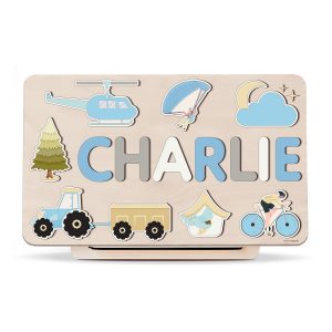 Personalized Busy Board Wooden Name Puzzle - Light Blue