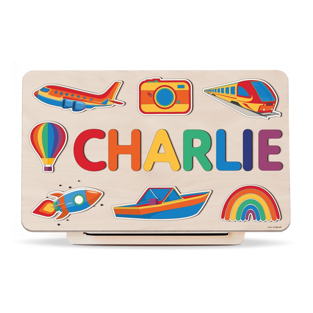 Personalized Busy Board Wooden Name Puzzle - Rainbow - Image 1