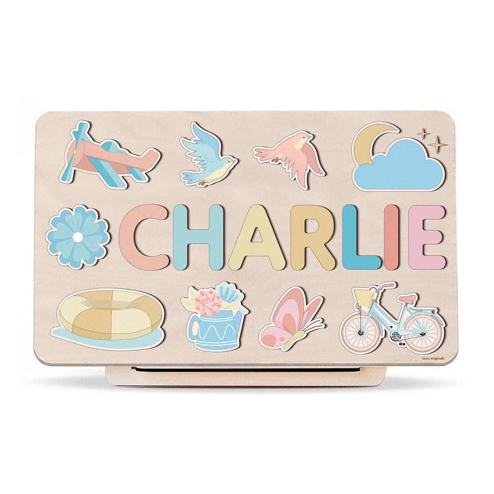 Personalized Busy Board Wooden Name Puzzle - Spring - Image 1