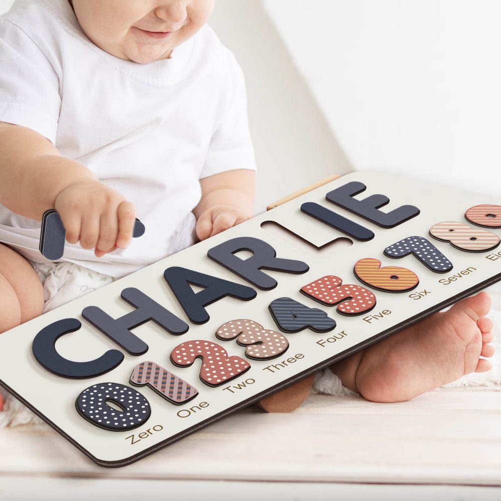 Personalized Wooden Name Puzzle with Numbers - Black Rose - Image 2