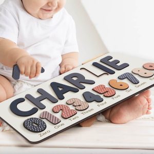Personalized Wooden Name Puzzle with Numbers - Black Rose - Image 2