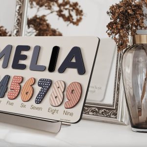 Personalized Wooden Name Puzzle with Numbers - Black Rose - Image 3