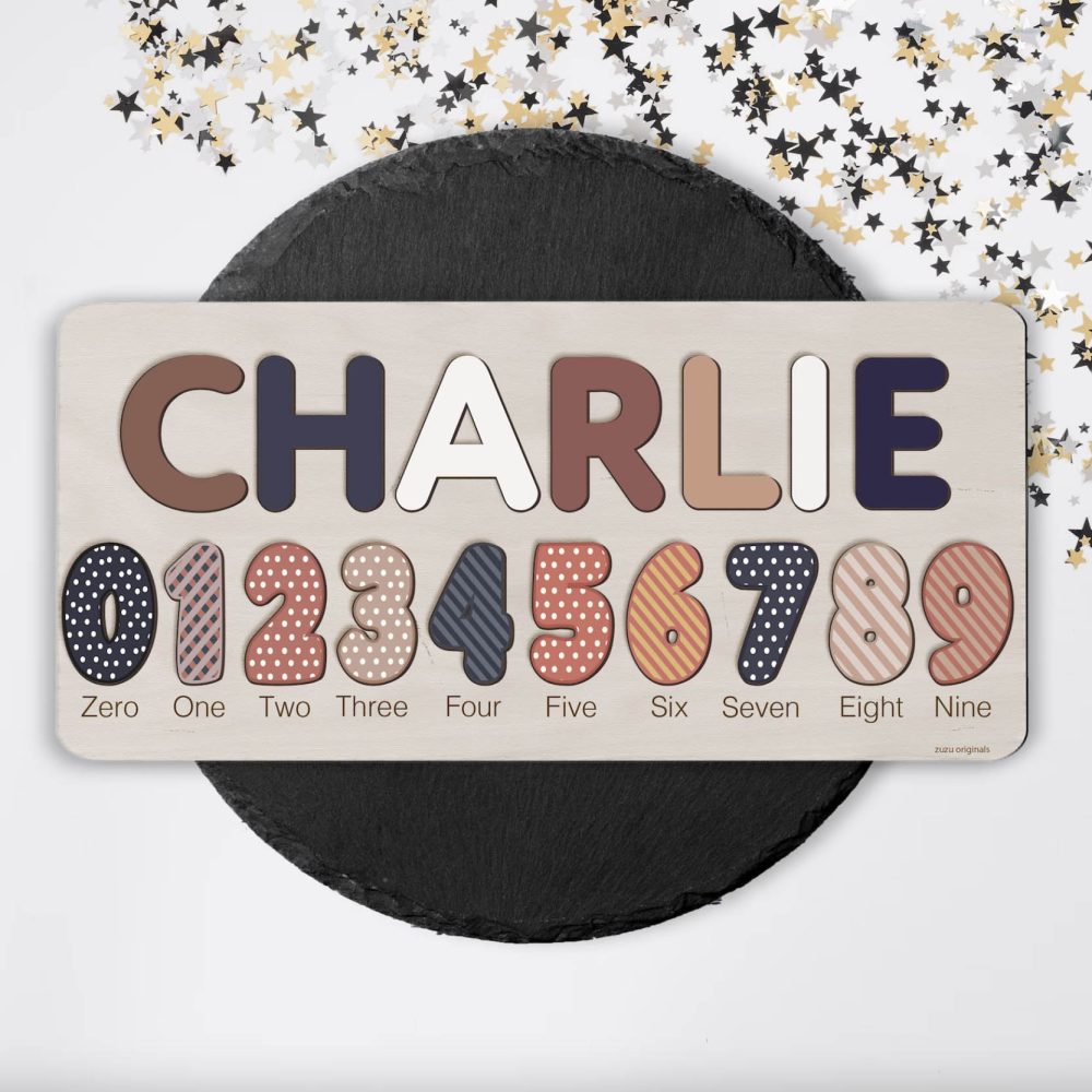 Personalized Wooden Name Puzzle with Numbers - Light Blue - Image 3