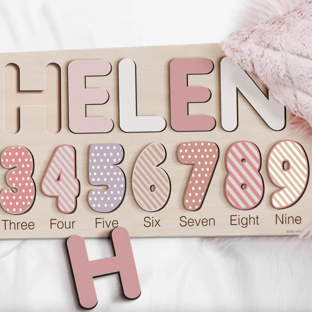 Personalized Wooden Name Puzzle with Numbers - Imperial - Image 2