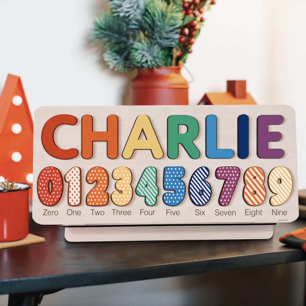 Personalized Wooden Name Puzzle with Numbers - Rainbow - Image 2