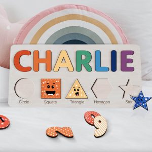 Personalized Wooden Name Puzzle with Numbers - Rainbow - Image 3