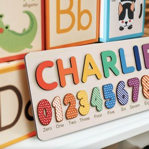 Personalized Wooden Name Puzzle with Numbers - Rainbow - Image 4