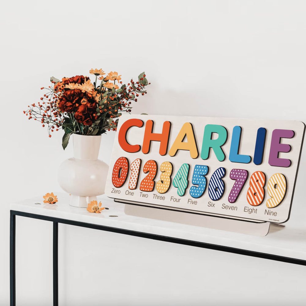 Personalized Wooden Name Puzzle with Numbers - Rainbow - Image 6
