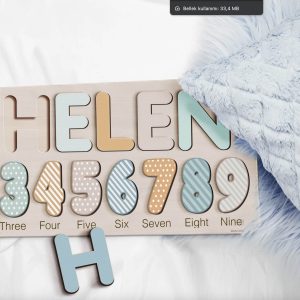 Personalized Wooden Name Puzzle with Numbers - Light Blue - Image 5