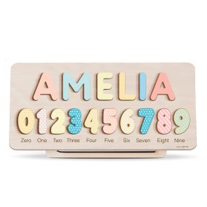 Personalized Wooden Name Puzzle with Numbers - Spring