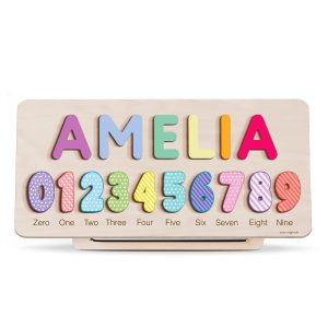Personalized Wooden Name Puzzle with Numbers - Pastel