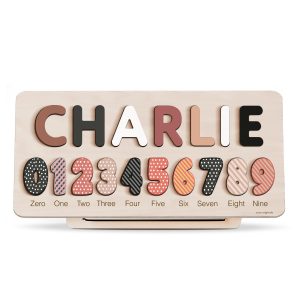 Personalized Wooden Name Puzzle with Numbers - Black Rose
