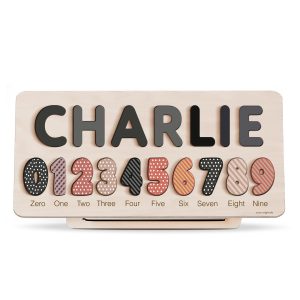 Personalized Wooden Name Puzzle with Numbers - Space Grey