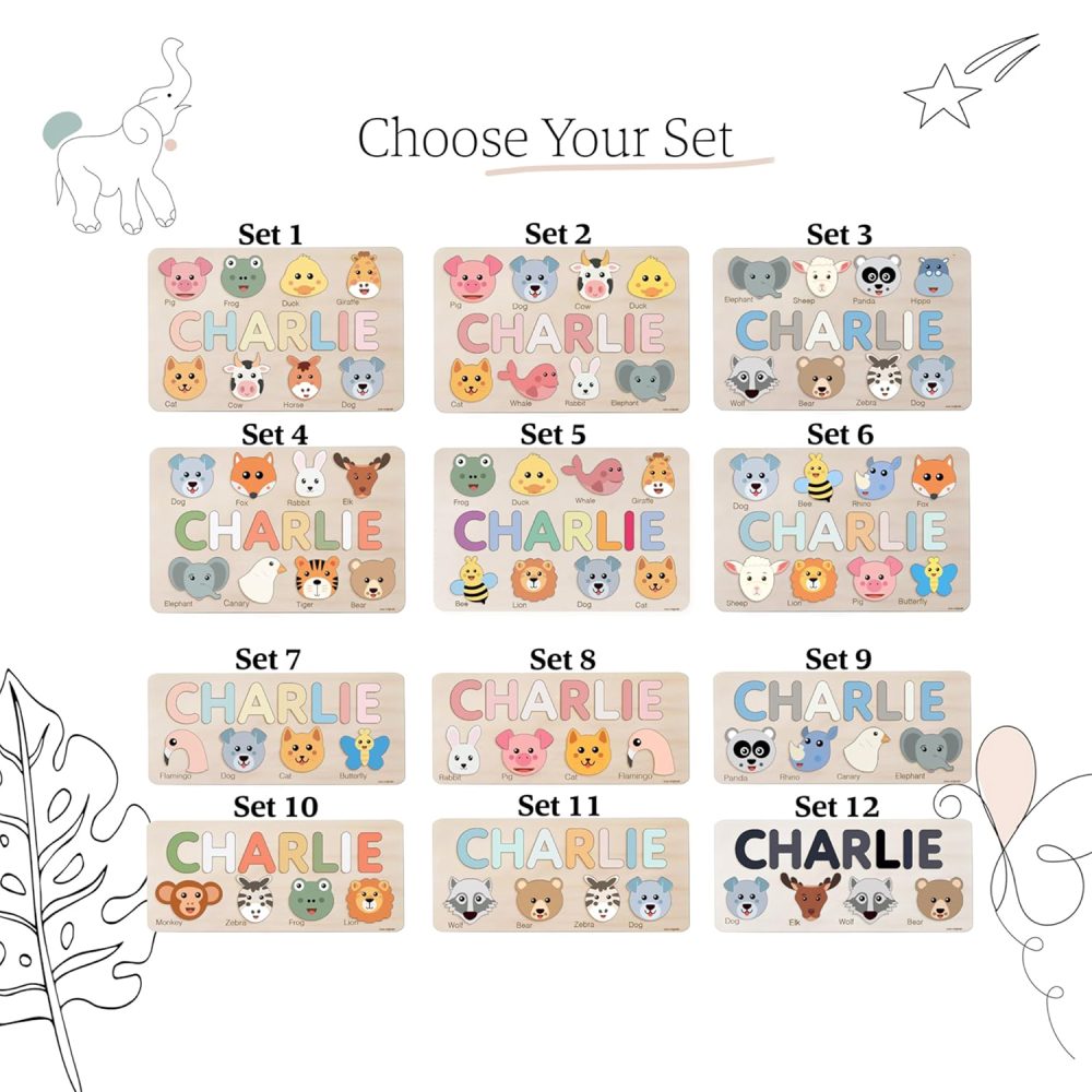 Personalized Wooden Name Puzzle with Animals - Set1 - Image 8